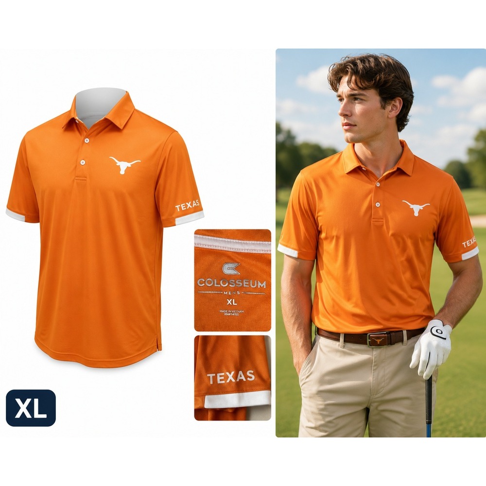 Colosseum‎ Texas Longhorns Mens XL Burnt Orange Performance Golf Polo Shirt UT